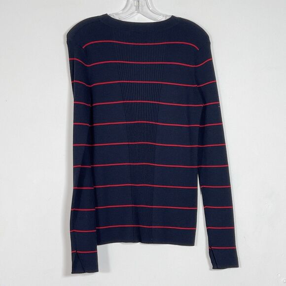 Athleta Crewneck Bayside Ribbed Sweater Top Sz L Blue Striped Merino Wool Blend - Picture 5 of 12